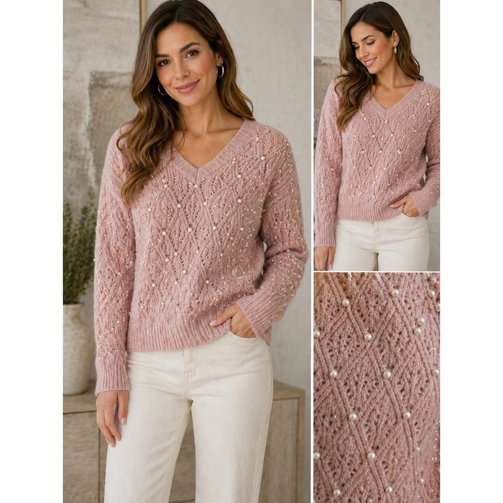 Nanette Lepore Pink Sweater with Pearl‎ Detail – NWT – Size XL